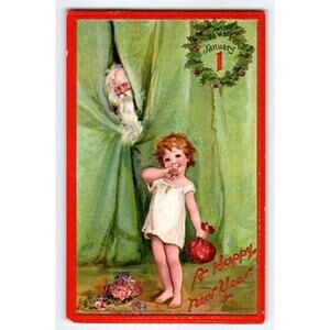 Santa Claus Vintage 1907-1915 New Year Postcard by Frances Brundage Tuck's 601